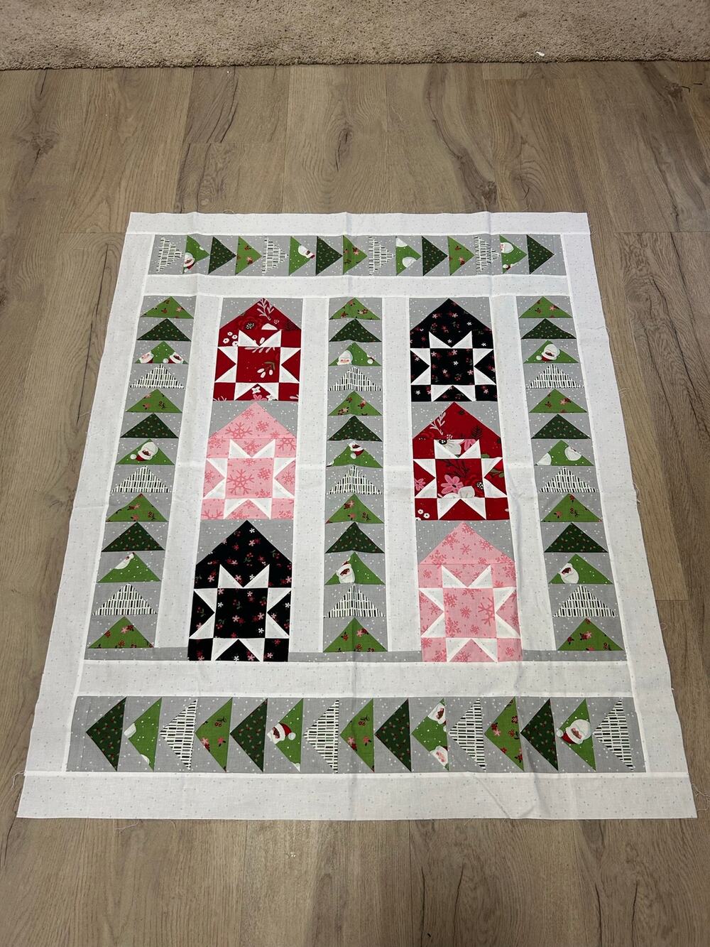 Handmade Christmas Quilt Top Unfinished Holiday Patchwork 38x44